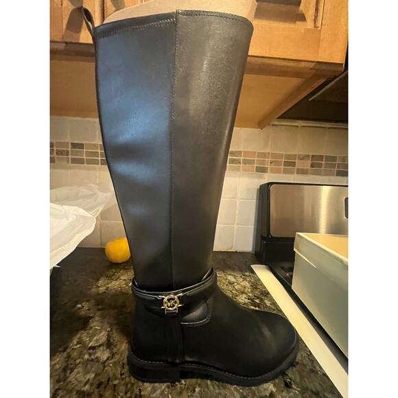MICHAEL KORS MINDY LEATHER KNEE HIGH BLACK RIDING FLAT BOOT NEW IN BOX SZ 5.5 - Picture 5 of 7